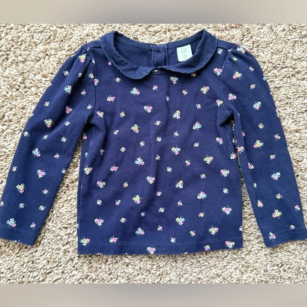 babyGap Girls Navy Floral Peter Pan Collar Top | Long Sleeve | Size 3T